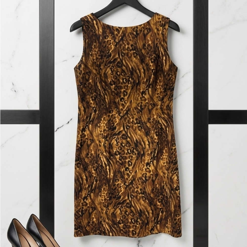 Danny & Nicole Abstract gold Leopard Print Sleeveless Sheath Dress Size 10